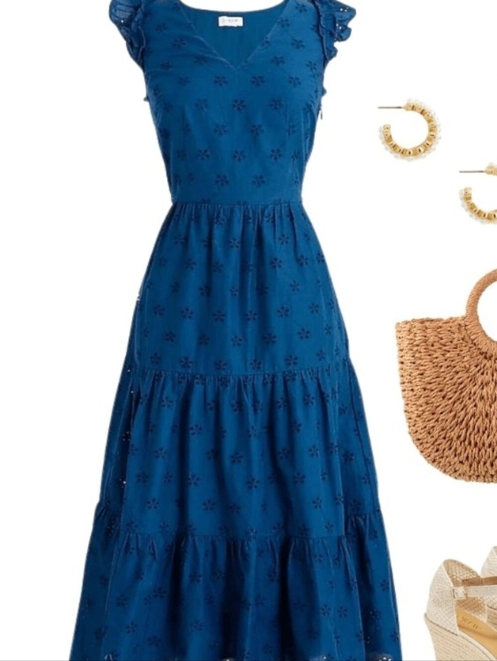 J. Crew Sleeveless Blue Eyelet Tiered Maxi Dress